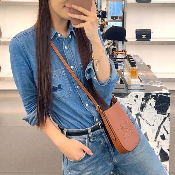 celine triomphe grained leather vertical phone pouch crossbody bag